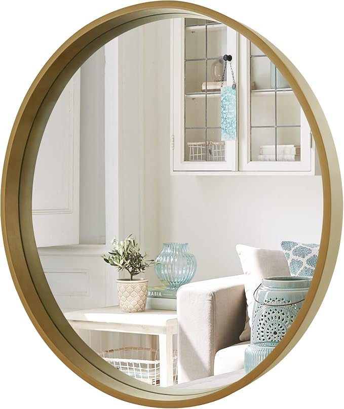 WallBeyond Round Mirror with Wood Frame, 28" Circle Modern Decoration Large Home Decor Mirror for... | Amazon (US)