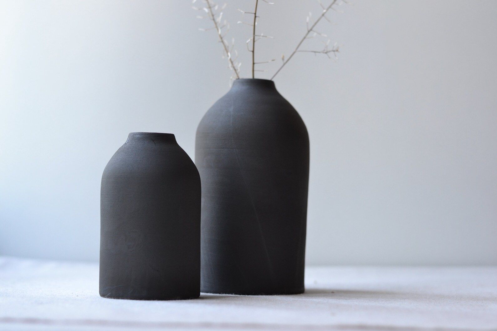 Rustic Black Clay Bottle Vases Matte Black Glaze on Black | Etsy | Etsy (US)