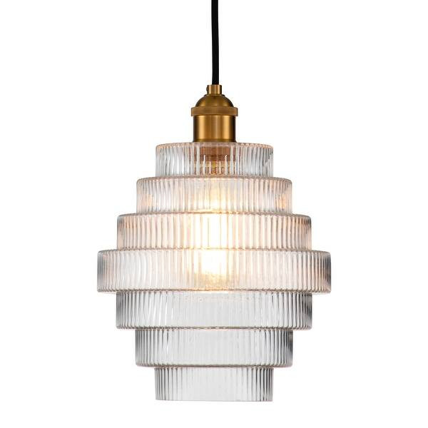 1-Light Antique Brass Pendant Light with Stripped Glass Shade - Antique Brass - - 35553651 | Bed Bath & Beyond