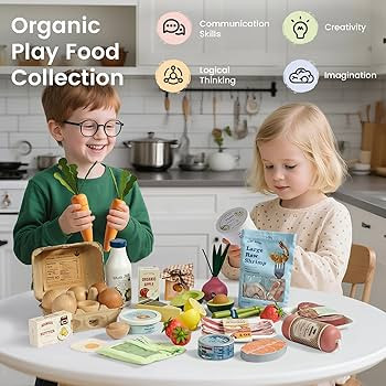 Tiny Land Organic Wooden Vegetable & Fruit Play Set – 7PCS Pretend Food for Kids, Montessori Ki... | Amazon (US)