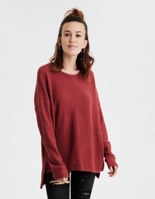AE Soft Waffle Plush Long Sleeve T-Shirt | American Eagle Outfitters (US & CA)