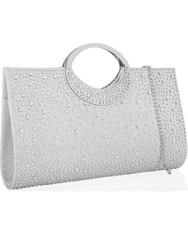 Dexmay Rhinestone Clutch Handbag with Crystal Handle for Wedding Party Elegant Clutch Purse for W... | Amazon (US)