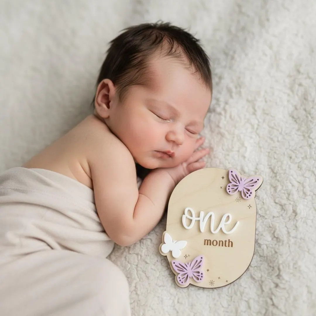 Wooden Baby Monthly Milestone Set  Butterfly Design | 3D Acrylic Accents | Months 1-12 | Neutral ... | Etsy (US)