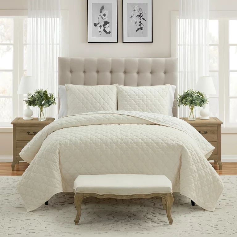 My Texas House Charlotte 3-piece Trellis Velvet Quilt Set, Full/Queen, Off White - Walmart.com | Walmart (US)