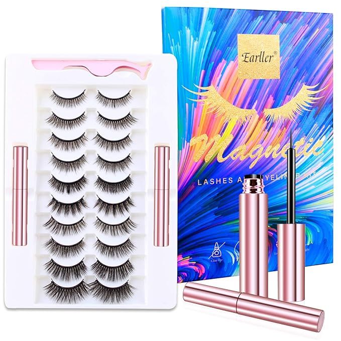 EARLLER Reusable Magnetic Eyelashes with Eyeliner Kit,10 Pairs Natural Look False Lashes with App... | Amazon (US)