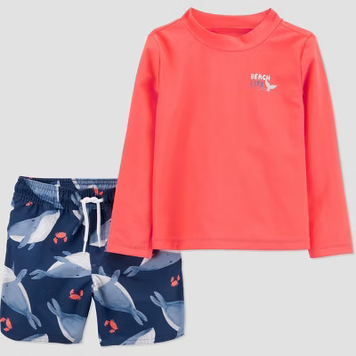Carter's Just One You® Toddler Boys' Long Sleeve Whale Printed Rash Guard Swimsuit Sets - Orange... | Target