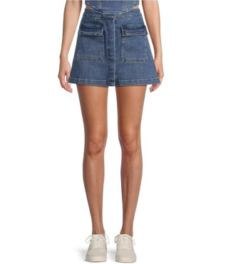 Lena Denim A-Line Front Pocket Mini Skirt | Dillard's