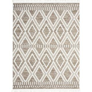 EVERLOOM Temara Jane Cream/Beige 8 ft. x 10 ft. Diamond Area Rug 1-8008-126 | The Home Depot