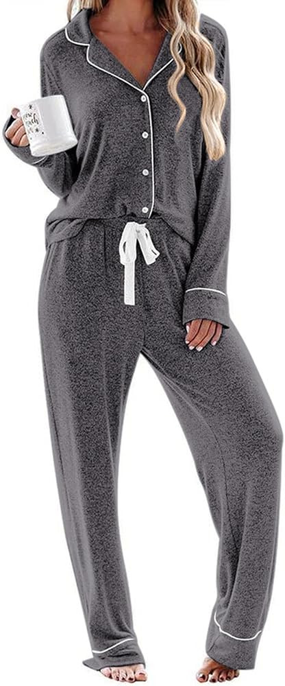 Ekouaer Women's Pajamas Long Sleeve Sleepwear Casual Button Down Loungewear Soft Pjs Set S-XXL | Amazon (US)