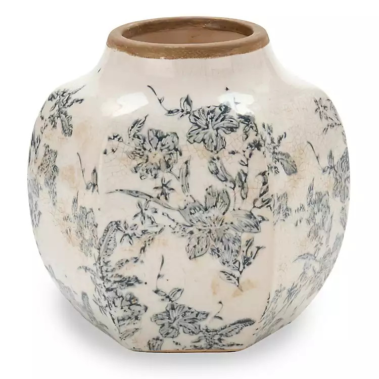 New! Round Gray Ceramic Vintage Floral Vase, 7 in. | Kirklands