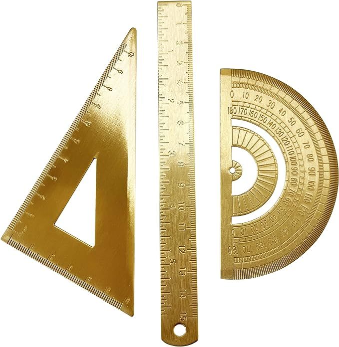 CKLT Gold Brass Geometry Set with Thicken Durable Straight Ruler 15cm, Square Triangle Ruler, Pro... | Amazon (US)