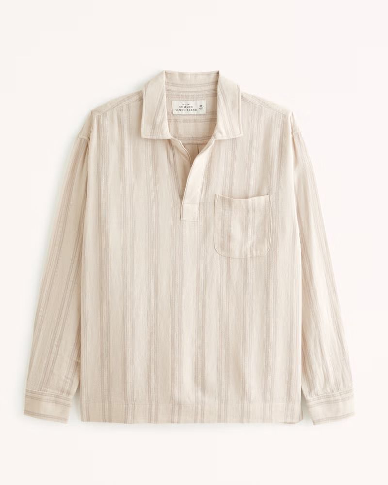 Men's Long-Sleeve Summer Linen-Blend Johnny Collar Shirt | Men's Tops | Abercrombie.com | Abercrombie & Fitch (US)