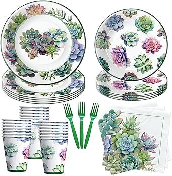 Xigejob Succulent Party Decorations Tableware - Succulent Baby Shower Decorations Dinnerware, Pla... | Amazon (US)