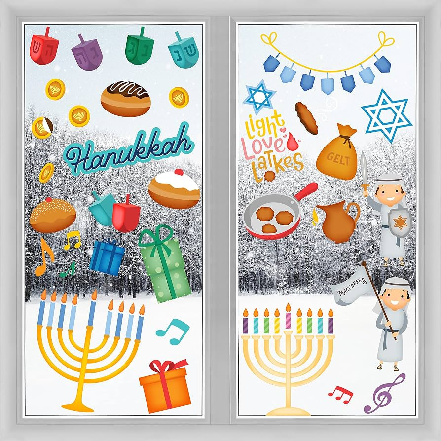 The Dreidel Company Large Hanukkah Window Clings Decals, Chanukah Theme Clings Decorations (48 Ha... | Amazon (US)