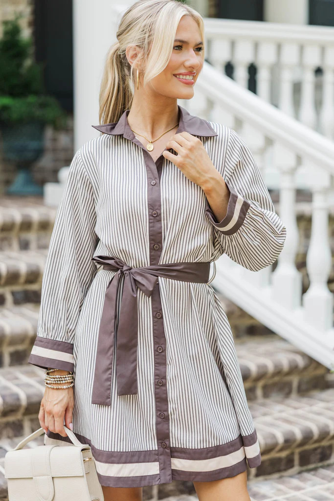 Golden Days Brown Striped Dress | The Mint Julep Boutique