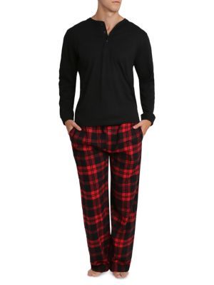 SLEEPHERO 2-Piece Henley Tee &amp; Buffalo Check Pants Pajama Set on SALE | Saks OFF 5TH | Saks Fifth Avenue OFF 5TH (Pmt risk)