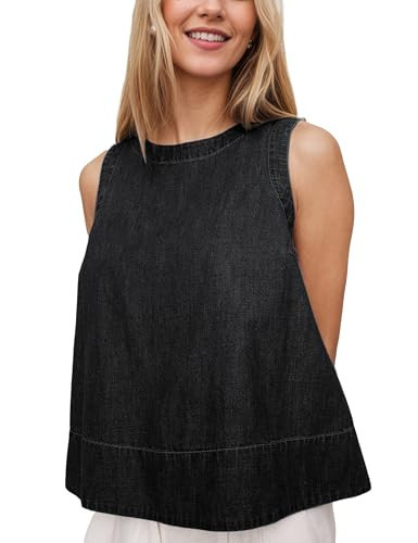 Xiaoxuemeng Womens Denim Tank Top Sleeveless Jean Tops for Women Crewneck Loose Fit Denim Tank Vests(Black-Medium) | Amazon (US)