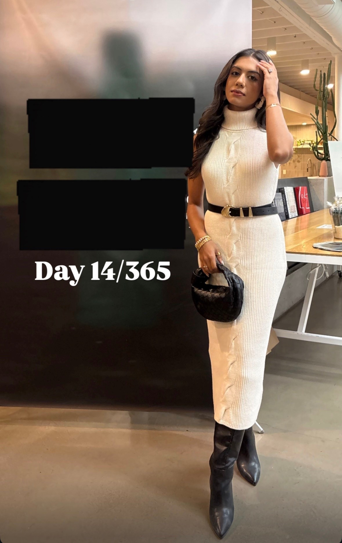 Petite friendly winter outfit of the day featuring a cream sleeveless turtleneck midi sweater dress from Abercrombie, belt from Amazon, and Bottega, mini Jodie

#LTKPetite #LTKootd #LTKgrwm