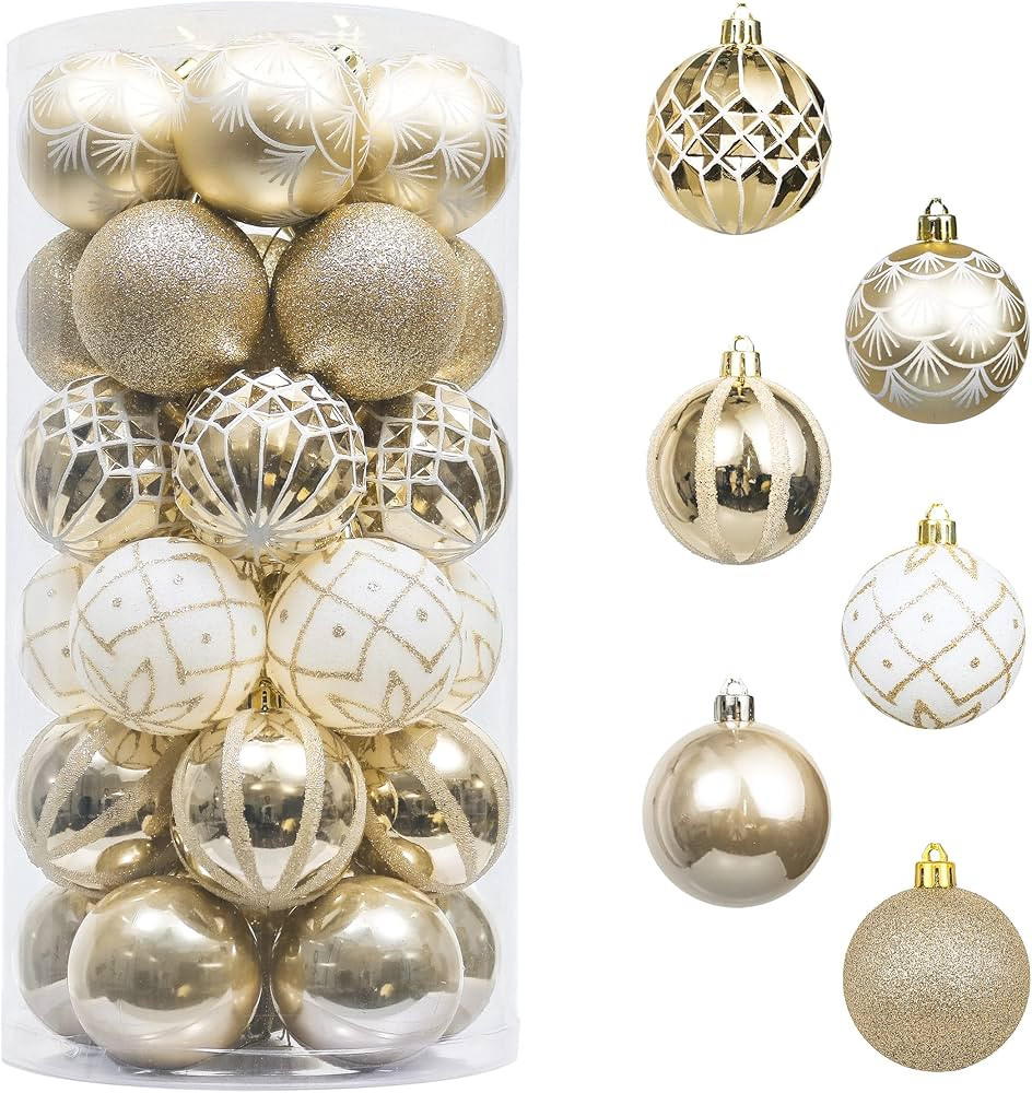 Valery Madelyn Christmas Ornaments Set, 30ct White and Gold Shatterproof Christmas Tree Decoratio... | Amazon (US)