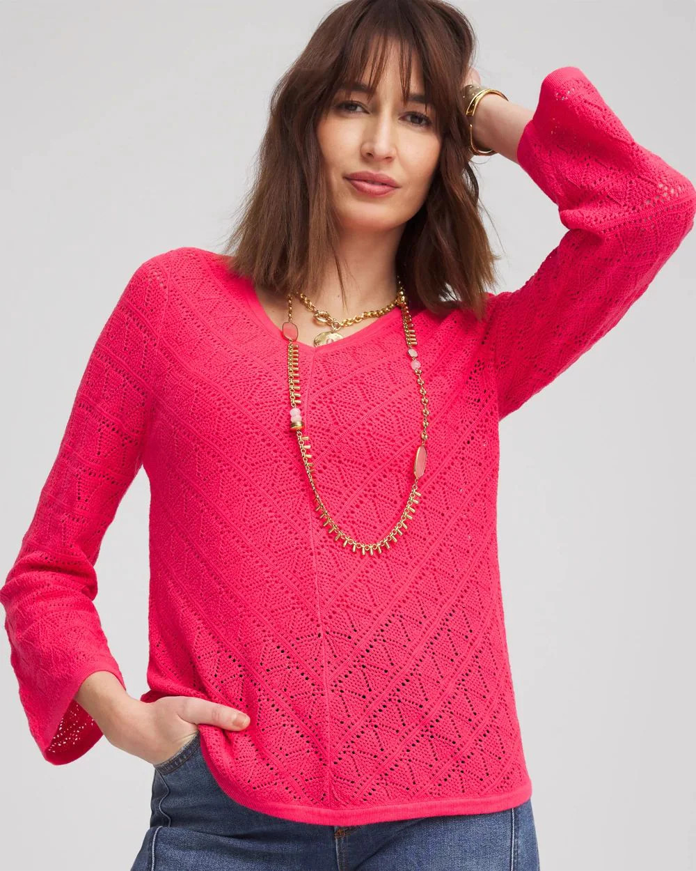 Cashmere-Blend Pointelle Pullover Sweater | Chico's