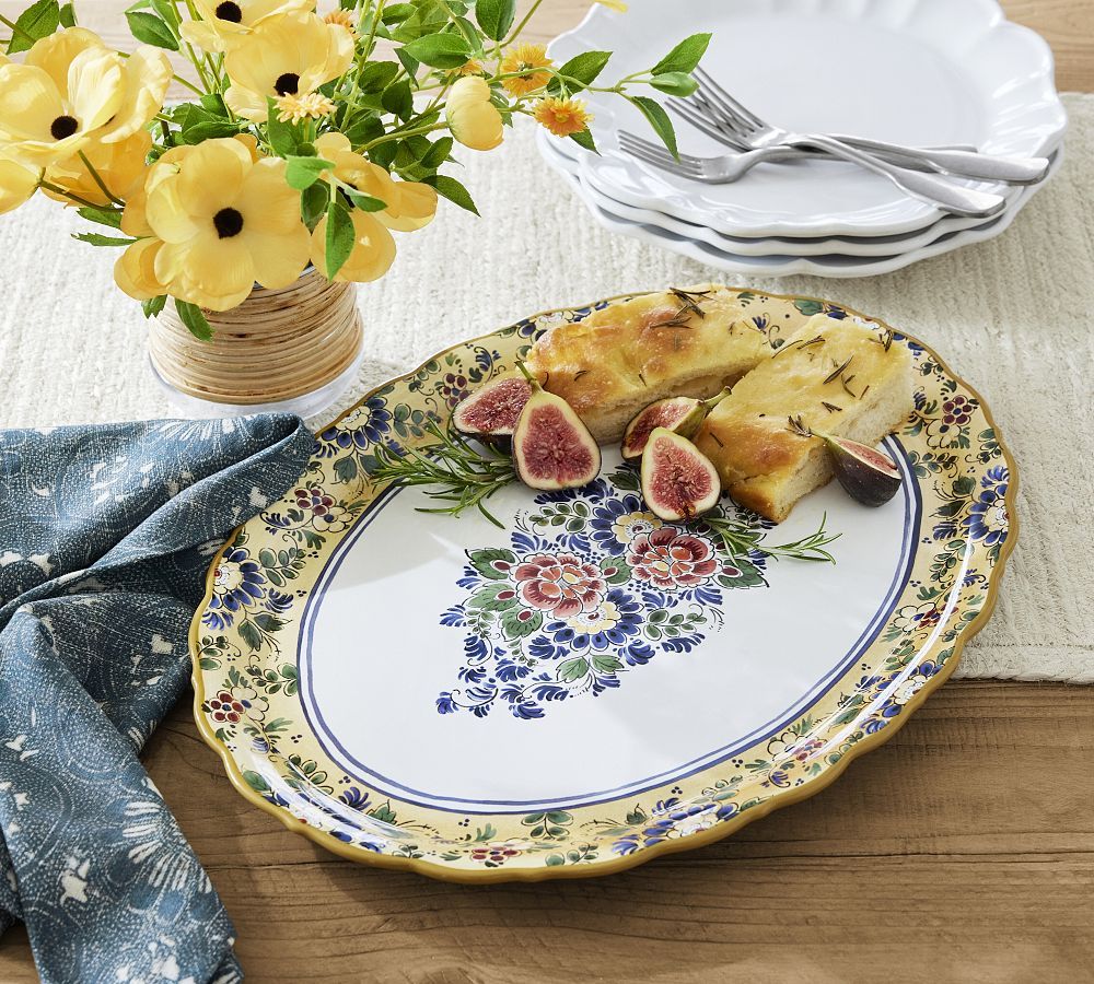 Charleston Floral Handcrafted Stoneware Oval Serve Platter | Pottery Barn (US)
