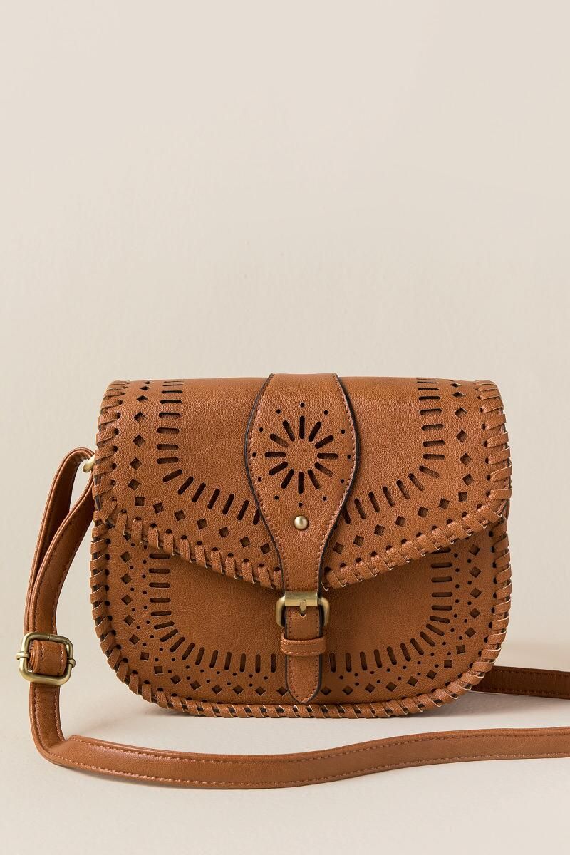 Hailee Perforated Whipstich Crossbody | Francesca’s Collections
