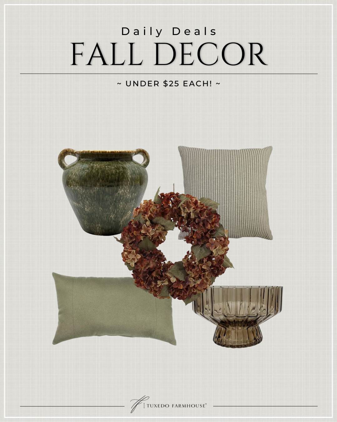 Daily deals this good are hard to pass up! 🤍🍂 Every one of these cozy fall finds is under $25, making it easy to refresh your home without overspending. From soft green pillows to a beautiful hydrangea wreath and timeless decorative accents, these budget-friendly pieces bring all the autumn charm for less.

#LTKHome #LTKSeasonal #LTKStyleTip #FallDecor #AffordableDecor #BudgetDecor #CozyHome #FallFinds 

 #LTKSeasonal #LTKHome #LTKSaleAlert