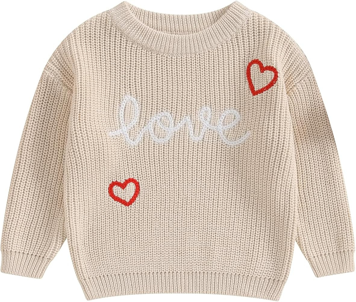 Baby Girl Valentines Day Outfit Love Heart Sweet Long Sleeve Sweater Tshirt Crewneck Tops Fall Wi... | Amazon (US)