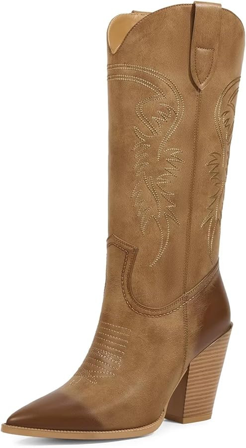 ISNOM Cowboyl Boots Cowgirl Boots for Women, Pointed Toe Chunky Heel Western Boots | Amazon (US)