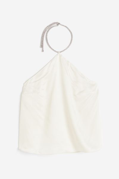 Rhinestone-strap halterneck top - Cream - Ladies | H&M GB | H&M (UK, MY, IN, SG, PH, TW, HK)