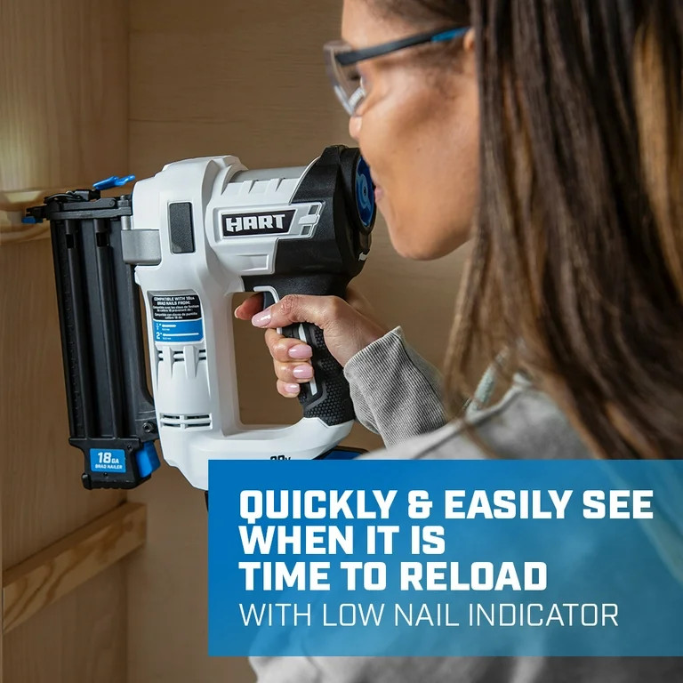 HART 20-Volt 2-inch 18-Gauge Battery-Powered Brad Nailer Kit, (1) 1.5Ah Lithium-Ion Battery | Walmart (US)