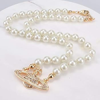 White Pearl Bead Necklaces Crystal Rhinestone Saturn Planet Necklace | Amazon (US)