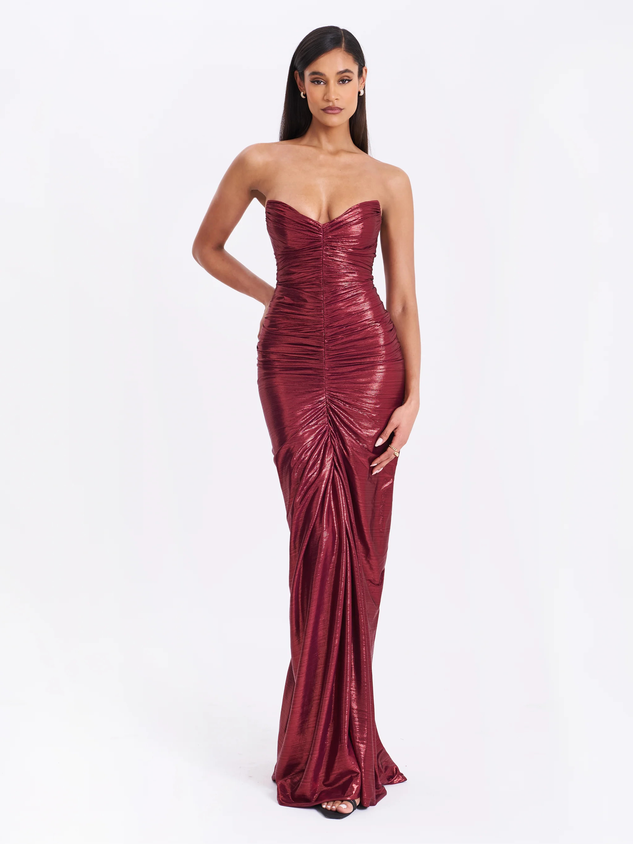 Sable Ruched Burgundy Glitter Mermaid Gown | Miss Circle