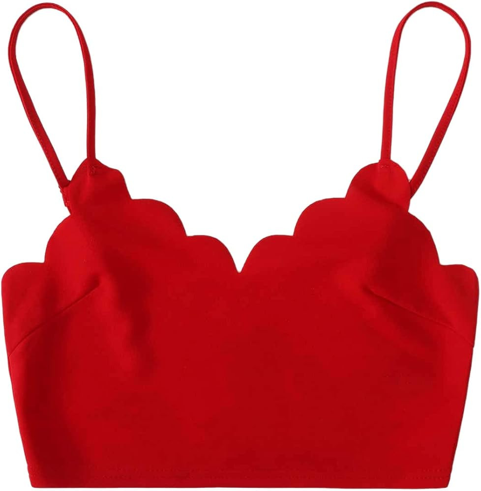 SheIn Women's Casual V Neck Scallop Trim Strappy Crop Cami Tank Sleeveless Top | Amazon (US)