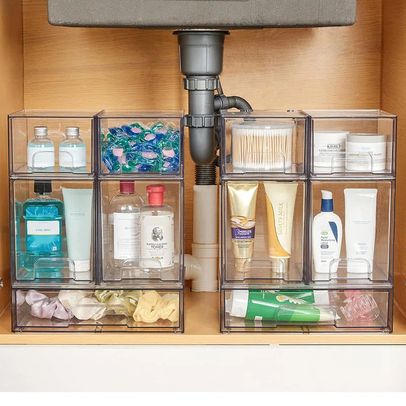 Rebrilliant 4 Pack Clear Stackable Storage Drawers, Plastic Storage Bins For Vanity,Kitchen,Pantr... | Wayfair North America