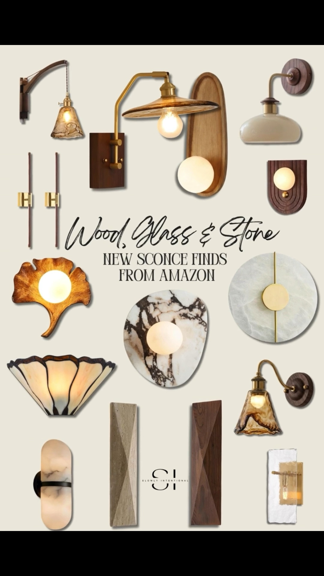 Organic modern lighting, Mid-century modern sconce, Amazon home finds, Vintage inspired decor, Alabaster wall light, Walnut wood lighting, Minimalist wall decor, Sculptural home accents, Warm brass lighting, Slowly Intentional picks

#LTKHome