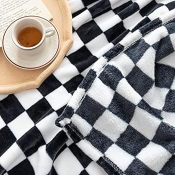 LOMAO Throw Blankets Flannel Blanket with Checkerboard Grid Pattern Soft Throw Blanket for Couch, Be | Amazon (US)