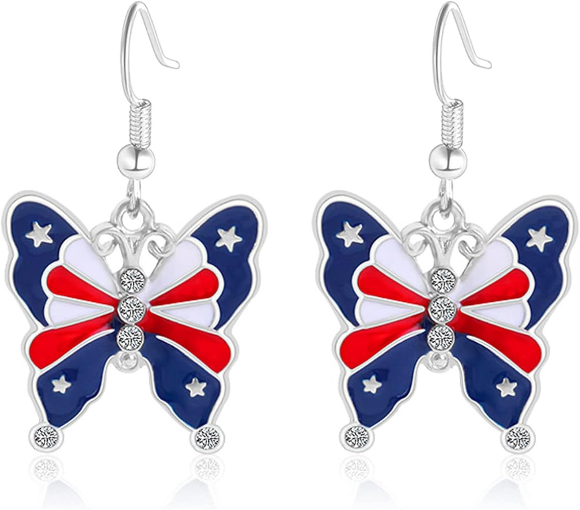 USA Patriotic Dangle Earrings for Women,Red White Blue Stripe American Flag Earrings,Acrylic Star... | Amazon (US)