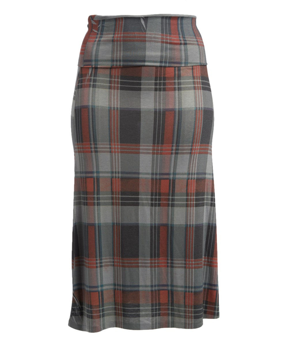 Poliana Plus Women's Maxi Skirts Charcoal/ - Charcoal & Red Plaid Midi Skirt - Women & Plus | Zulily