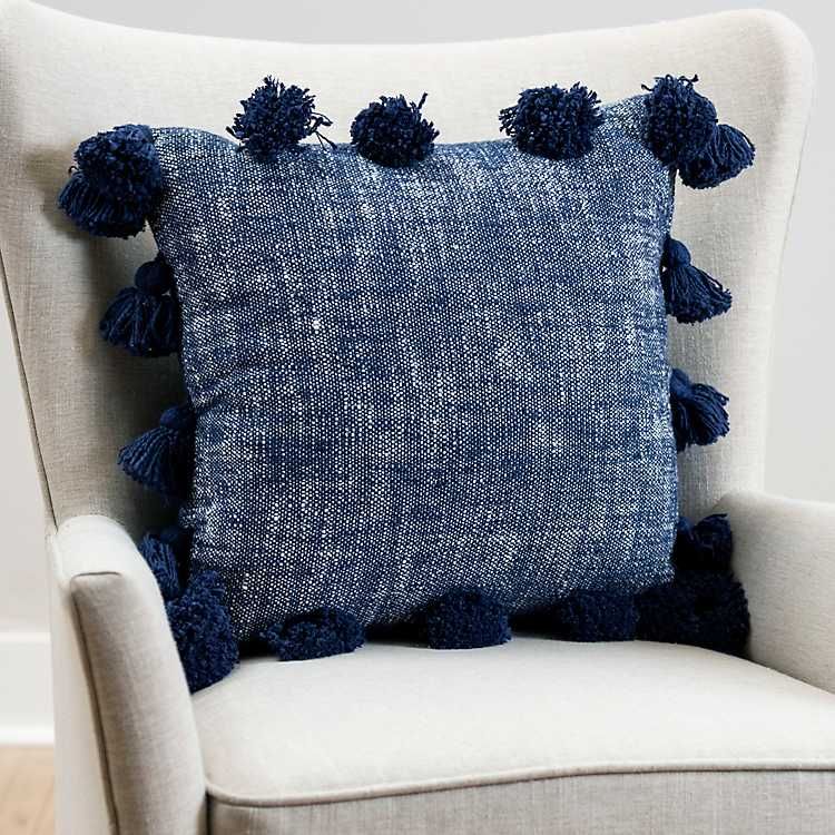 New!Navy Zoey Pillow with Tassels | Kirkland's Home
