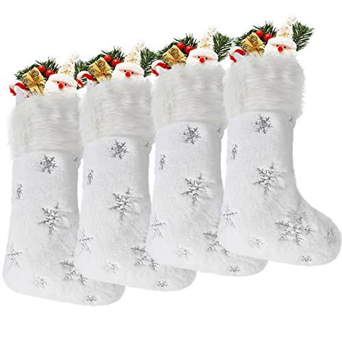 DIYASY White Christmas Stockings, 4 Pack Large Faux Fur Christmas Stockings with Silver Sequin Snowflakes Personalized Christmas Stocking for Fireplace Hanging and Holiday Party Decoration 17.5 Inches | Amazon (US)