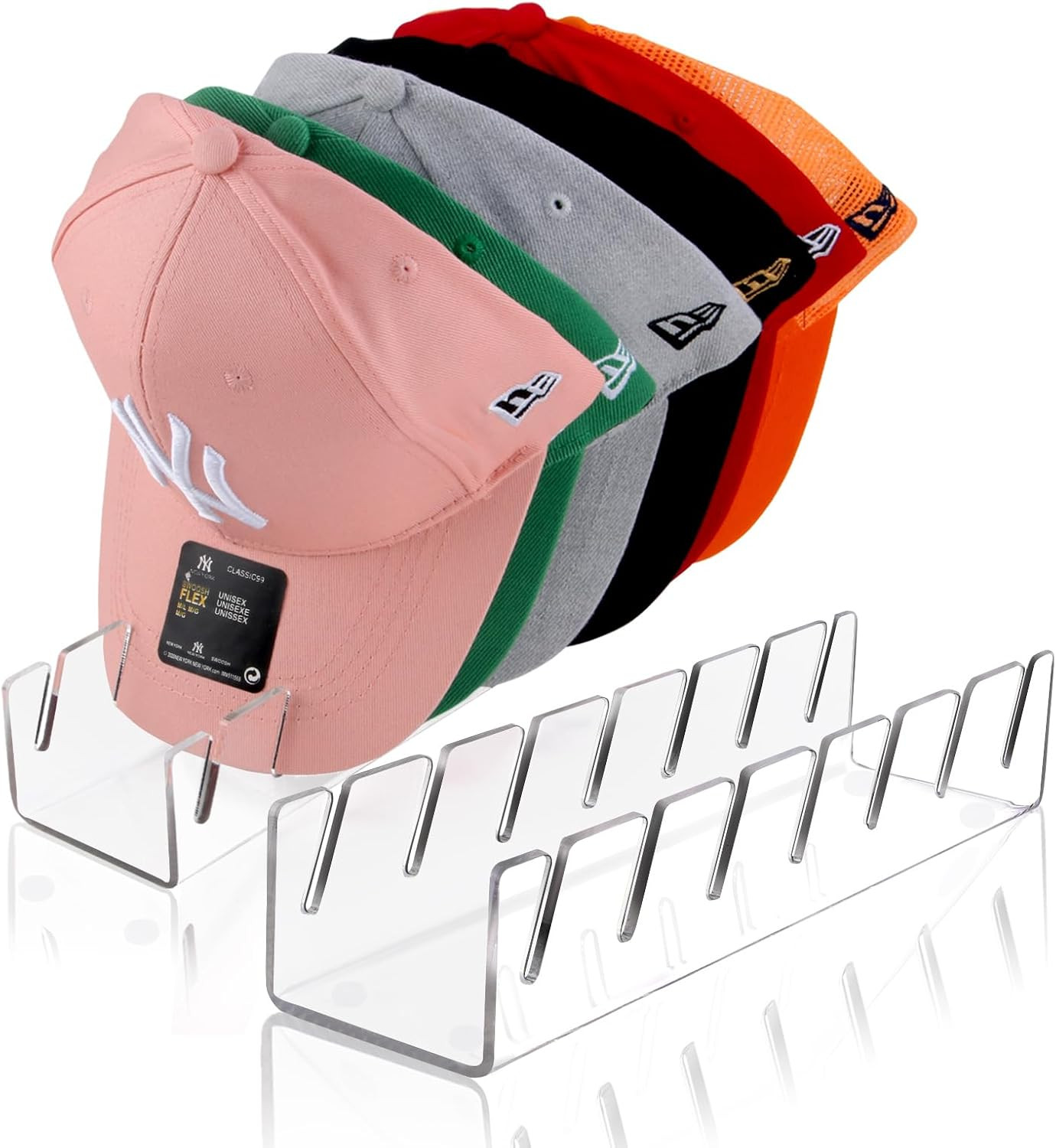 Sloworld Hat Stand for Baseball Caps, 2 Pcs No Install Acrylic Hat Organizer for 14 Baseball Caps, Hat Racks for Baseball Caps Display and Organizer for Bedroom, Closet, Dresser, Office (clear*2) | Amazon (US)