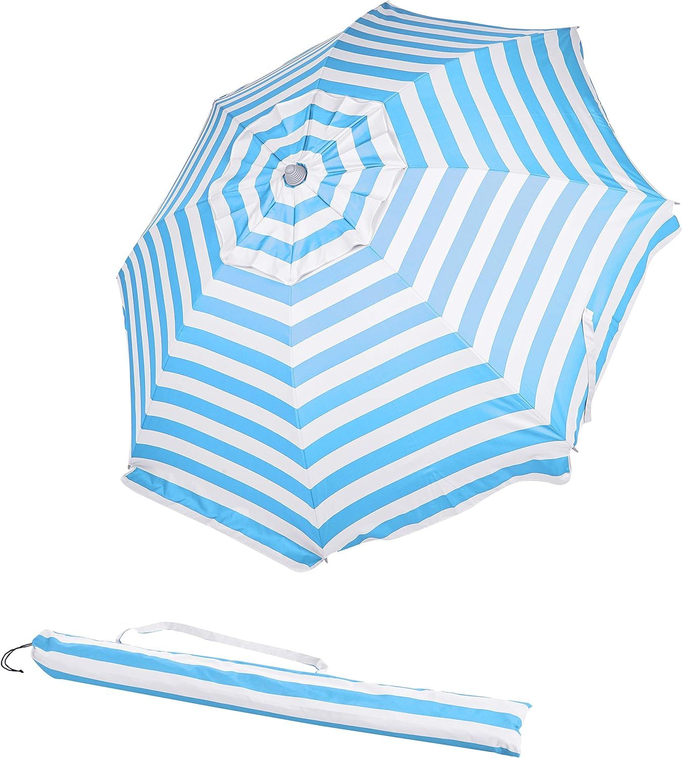 AmazonBasics Beach Umbrella - Light Blue Striped | Amazon (US)