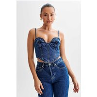 Lana Denim Cupped Corset Top - Dark Blue | MESHKI US