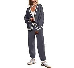 SAUKOLE Womens Two Piece Outfits Knit Sweater Sets Oversized Button Down Cardigan and Long Pants ... | Amazon (US)