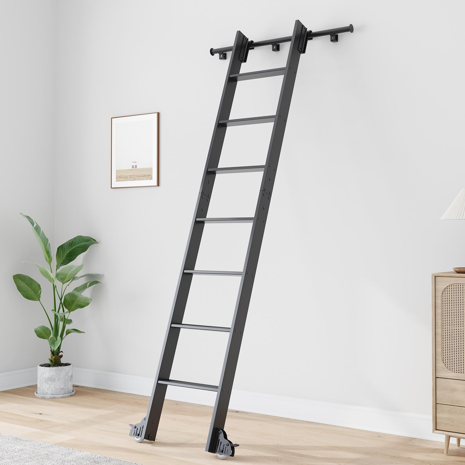 Fredbeck 7FT Rolling Library Aluminium Step Ladder 84" with 4FT Sliding Hardware Track Kit Bottom... | Amazon (US)