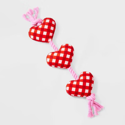 15.21" Gingham Valentines Heart Dog Plush Rope Toy - Boots & Barkley™ | Target