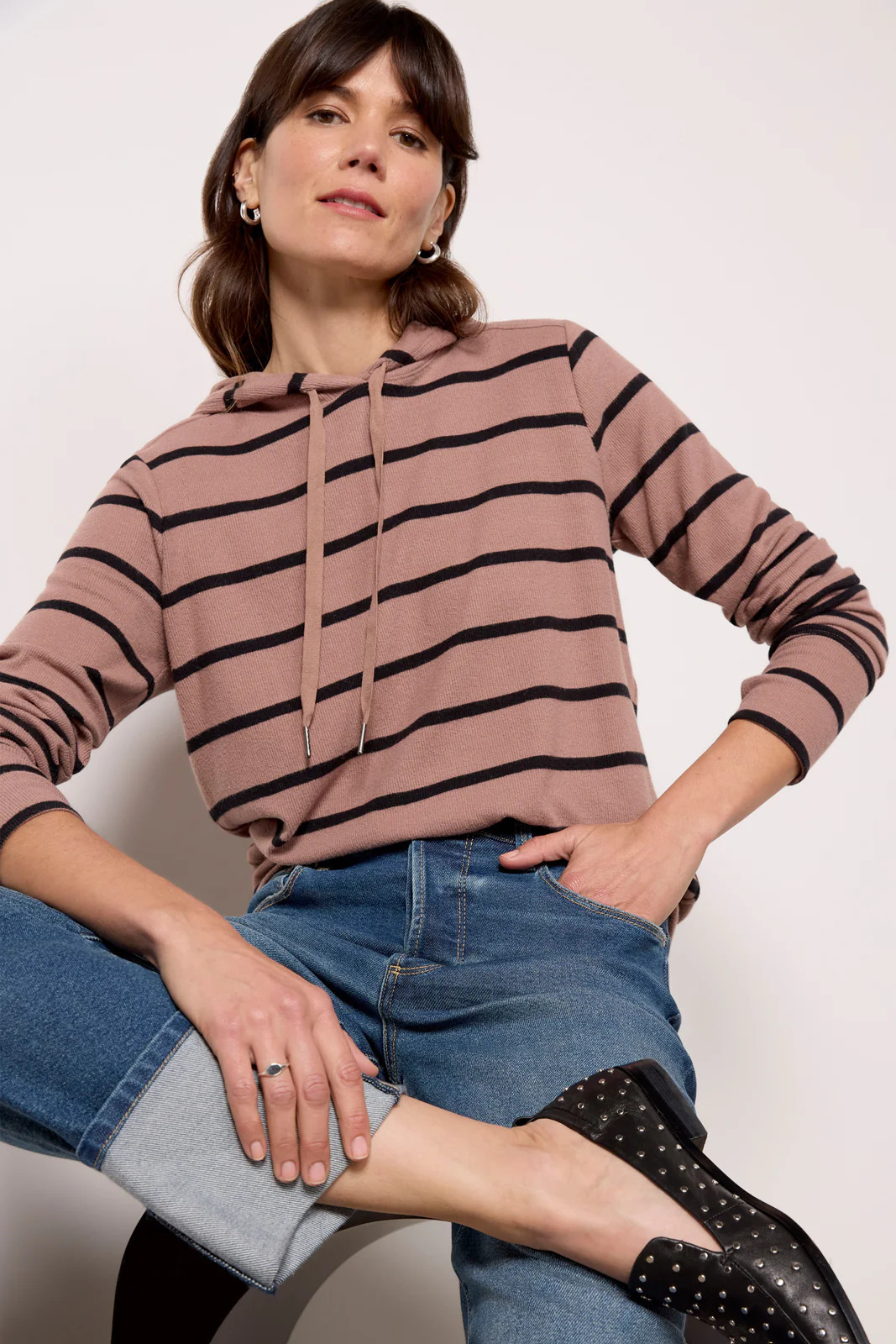 Zoey Rib Inset Hoodie | Evereve