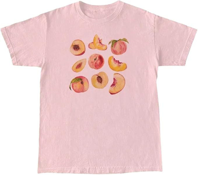 Vintage Peaches Printed Graphic Tees Summer Women Cute Short Sleeve Summer T-Shirt Fruit Shirt Ae... | Amazon (US)