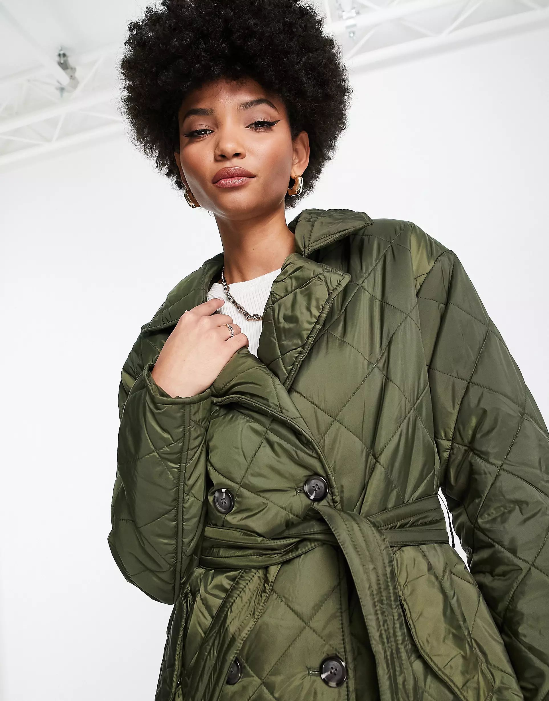 Vero Moda Tall quilted maxi coat in khaki | ASOS (Global)